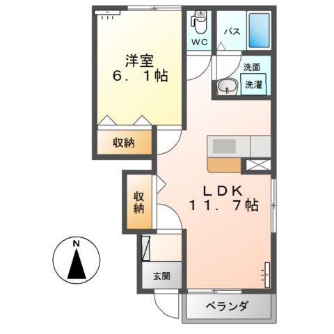 メルヴェーユ黒須II(1LDK/1階)の間取り写真