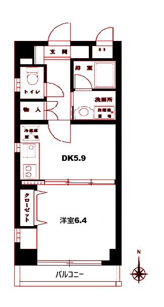 サンパレス元住吉(1DK/5階)の間取り写真