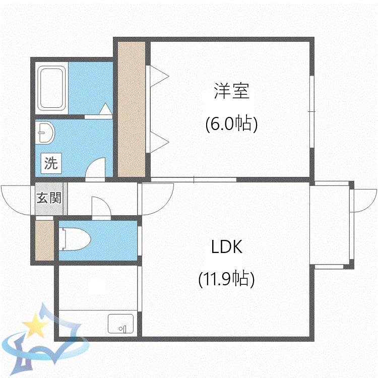 ベルファーレ中央(1LDK/1階)の間取り写真
