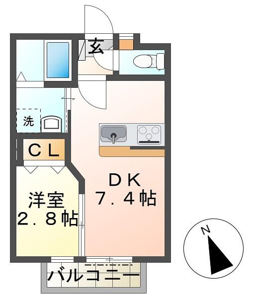 ISグランデ丹木町II(1DK/1階)の間取り写真