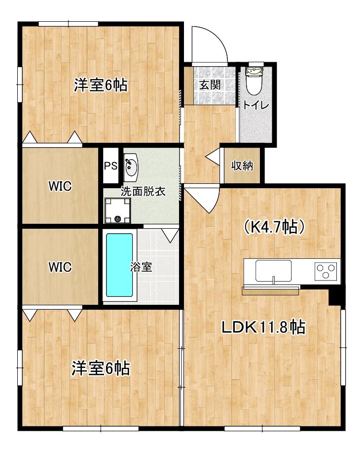 カーサ中坂上J棟 1階(2LDK/1階)の間取り写真