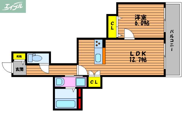 シェソワ葵 東棟(1LDK/2階)の間取り写真