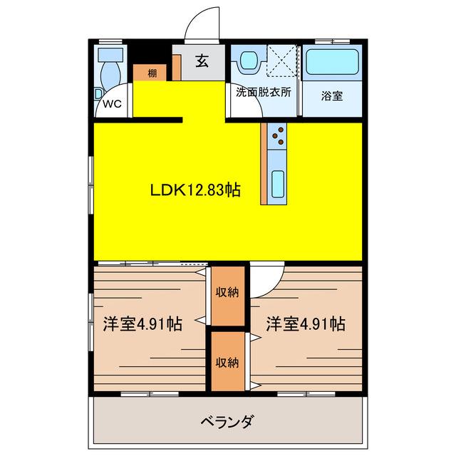 GRACE OHANA(2LDK/2階)の間取り写真