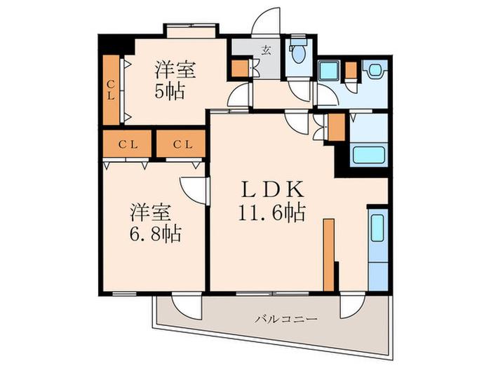 ウイング真鶴(2LDK/2階)の間取り写真