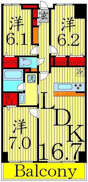 ロイヤルパークスシーサー(3LDK/6階)の間取り写真