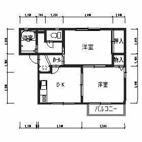 サンドーモD棟・E棟(2DK/2階)の間取り写真