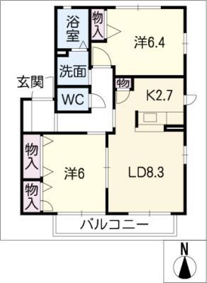 サニーヒル永和F棟(2LDK/2階)の間取り写真