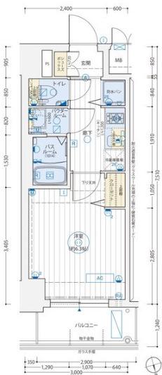 ゼオン大阪イースト(1K/8階)の間取り写真