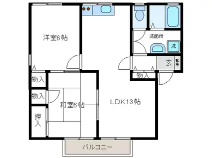 アスカル城南(2LDK/2階)の間取り写真