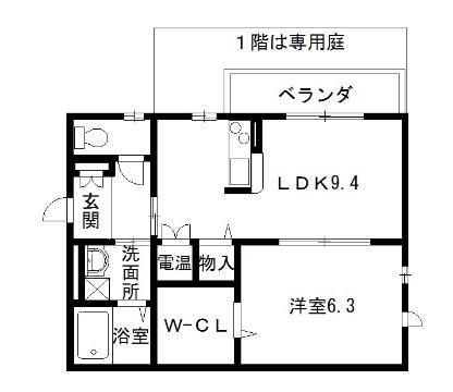 エトワール宮町(1LDK/1階)の間取り写真