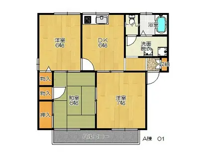 エントピアナワテ AB棟(3DK/1階)の間取り写真