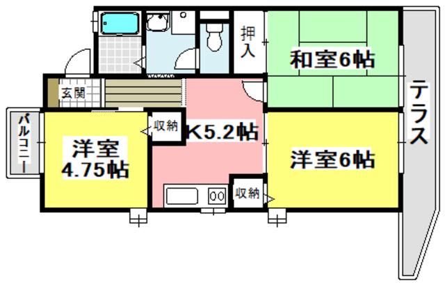 モンテサイドハイツB(3K/1階)の間取り写真