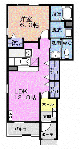 ラフレシールノア(1LDK/1階)の間取り写真