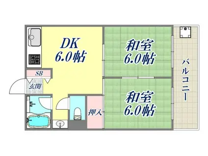 アパートメント尼崎(2DK/2階)の間取り写真