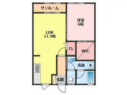 ランドールK A(1LDK/1階)の間取り写真
