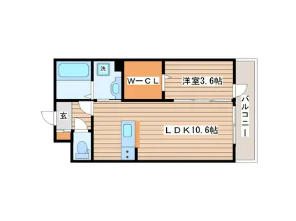 ロータス大和町(1LDK/2階)の間取り写真