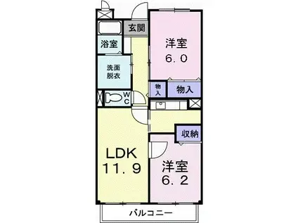 サニーヒル仙台南(2LDK/3階)の間取り写真