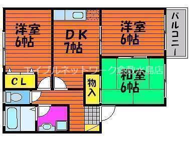 ヴィラソレイユ・陵南II A棟(3DK/2階)の間取り写真