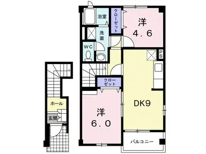 エクスガーデンI(2DK/2階)の間取り写真