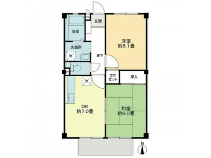 フォブール梶尾 B棟(2DK/1階)の間取り写真