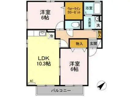 フォーチューン真壁B(2LDK/2階)の間取り写真