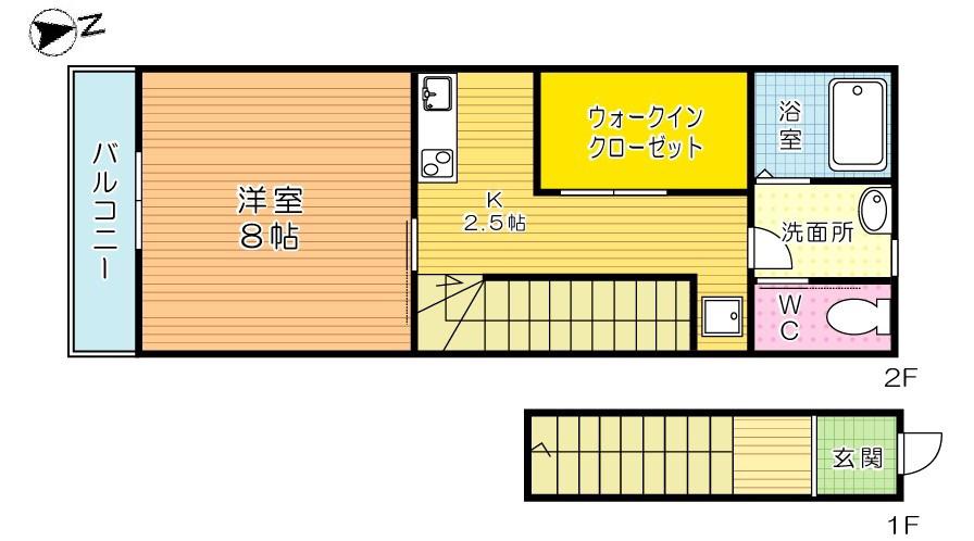 エクシヴ上富野(1K/2階)の間取り写真