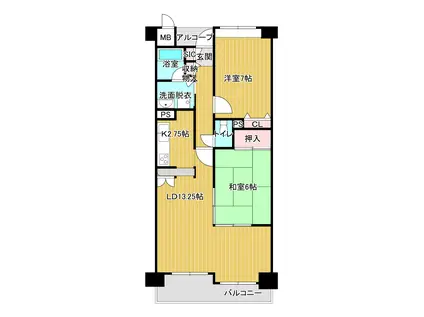 ファミールハイツ上野芝II番館(2LDK/7階)の間取り写真