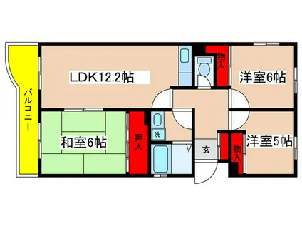 百合ヶ丘社宅(3LDK/2階)の間取り写真