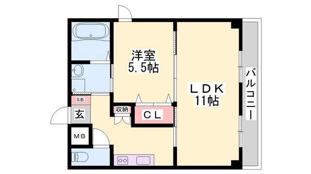 ベルフラワー嵐山(1LDK/3階)の間取り写真