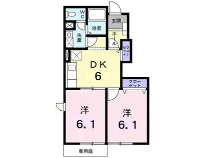 リバーサイド・ドリームV(2DK/1階)の間取り写真