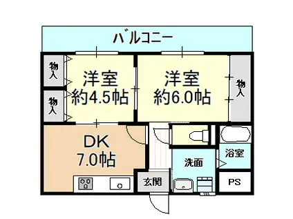 ブラウベルク法善寺(2DK/3階)の間取り写真