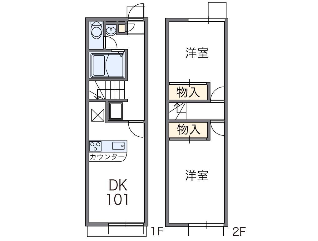 レオパレスフィールズSTAY(2DK/1階)の間取り写真
