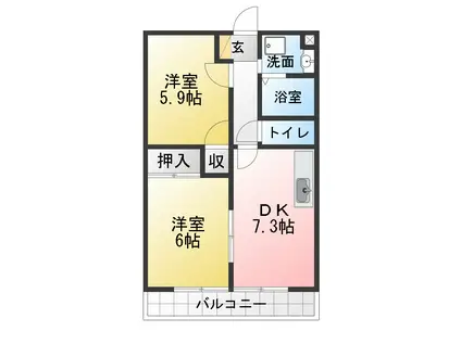 マンション磯田(2DK/2階)の間取り写真