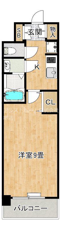 ARTIZA堺東(1K/9階)の間取り写真