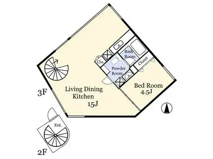 柿の木坂クアトロ(1LDK/3階)の間取り写真
