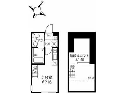 ハーミットクラブハウスキアーヴェスリービー棟(ワンルーム/2階)の間取り写真