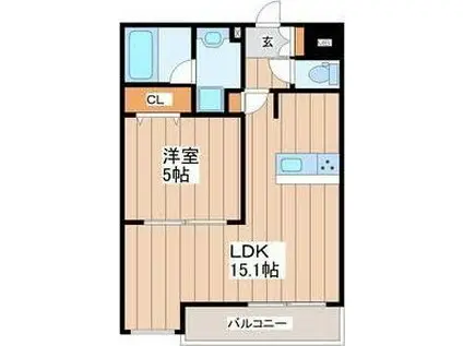 LUANA AIR RESIDENCE五橋(1LDK/1階)の間取り写真