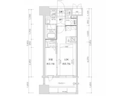 グランフォーレ千早マークスクエアウエストウイング(1LDK/4階)の間取り写真