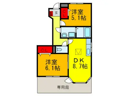 ウイング本郷(2DK/1階)の間取り写真