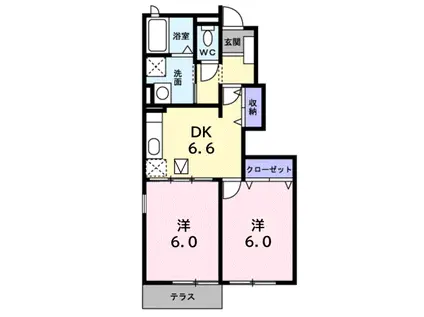プラシード(2DK/1階)の間取り写真