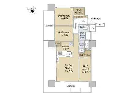 シティタワー札幌ザ・レジデンス(3LDK/13階)の間取り写真