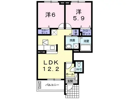 ピア・ブリーゼA(2LDK/1階)の間取り写真