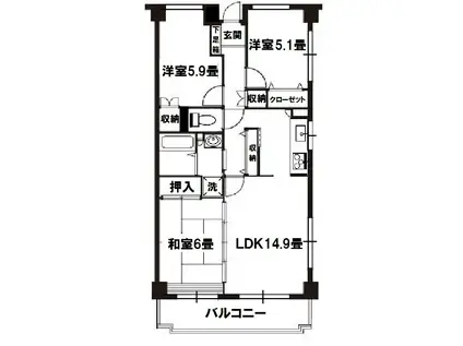 ヴィラージュ・シェル(3LDK/3階)の間取り写真