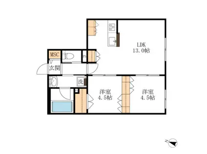 YS F RESIDENCE II(2LDK/1階)の間取り写真