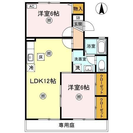 プレールSEGAWA B棟(2LDK/1階)の間取り写真