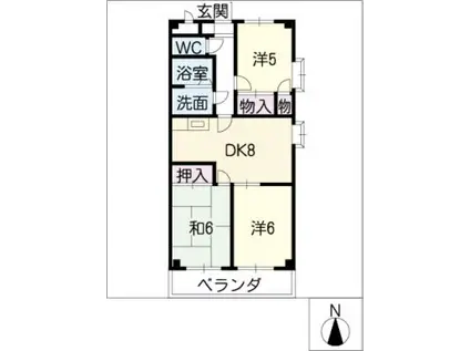 グレイシー高雄(3DK/3階)の間取り写真