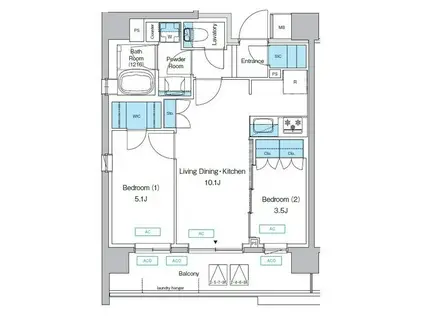 プレディアコート三軒茶屋(2LDK/8階)の間取り写真