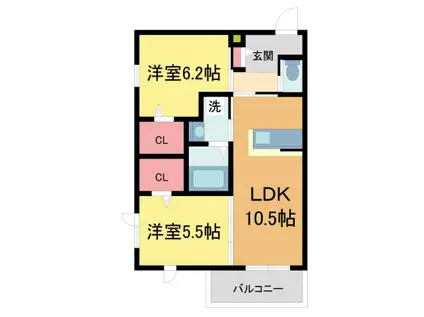 ソレイユ甲子園(2LDK/1階)の間取り写真