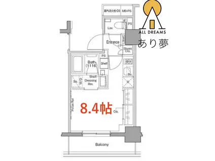 ザ・パークハビオ西横浜(ワンルーム/8階)の間取り写真
