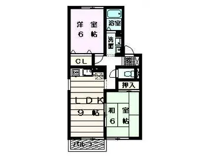 サニーグリーン北喜C棟(2LDK/2階)の間取り写真